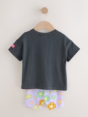 Charcoal & Lilac - طقم من شورت لركوب الدراجات وتيشرت بكُم قصير مُزيَّن بطبعة Mickey & Minnie Mouse %100 قطن (3 شهور-7 سنوات) - صورة 7 من 11
