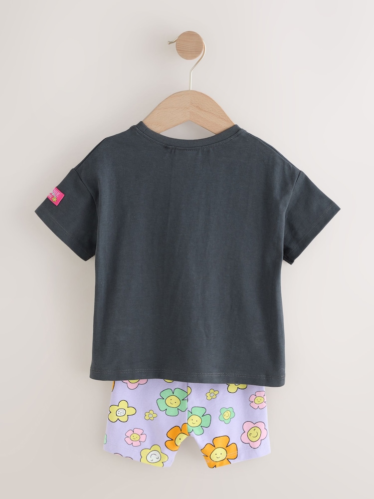 Charcoal & Lilac Mickey & Minnie Mouse Short Sleeve 100% Cotton T-Shirt and Cycle Shorts Set (3mths-7yrs) - Image 7 of 11