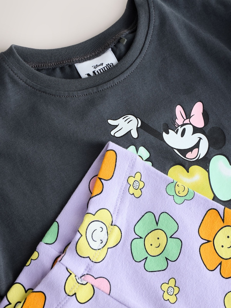 Charcoal & Lilac Mickey & Minnie Mouse Short Sleeve 100% Cotton T-Shirt and Cycle Shorts Set (3mths-7yrs) - Image 8 of 11