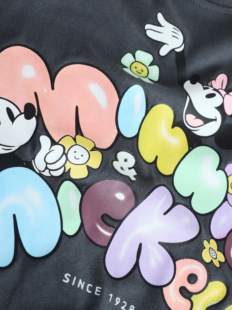 Charcoal & Lilac Mickey & Minnie Mouse Short Sleeve 100% Cotton T-Shirt and Cycle Shorts Set (3mths-7yrs) - Image 9 of 11