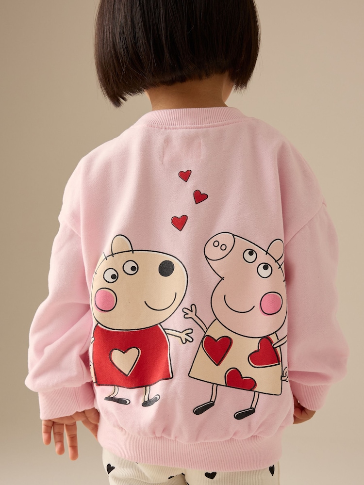 Różowy z motywem serc - Zestaw Peppa Pig: koszulka z długim rękawem i legginsy z rozszerzanymi nogawkami (3 mies. – 7 lat) - Image 4 of 9