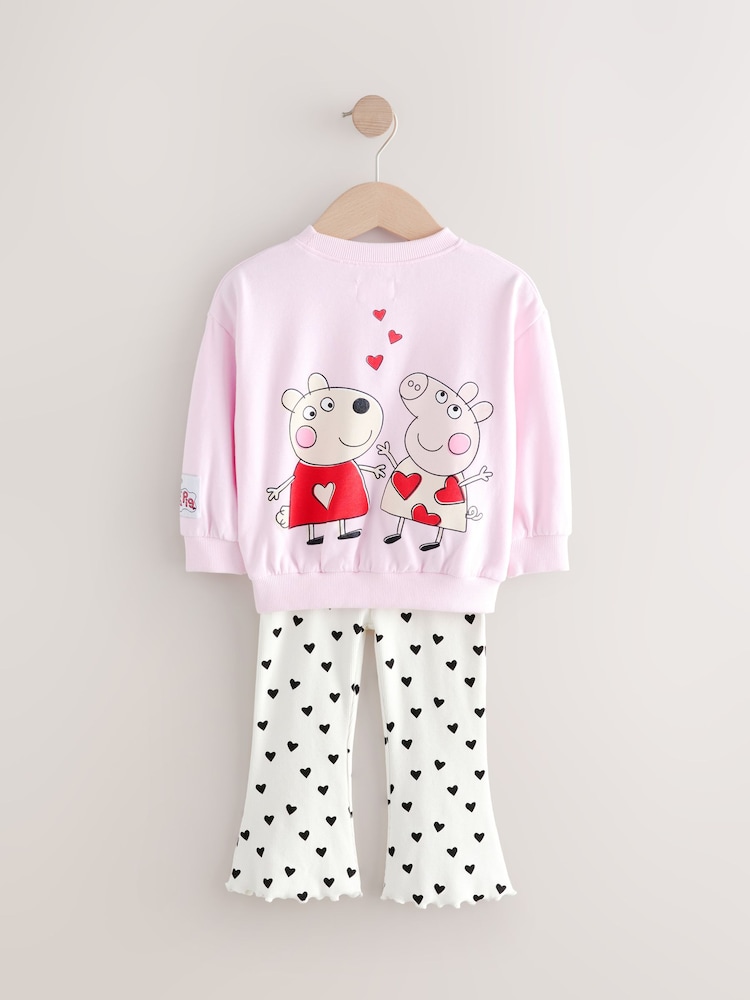 Różowy z motywem serc - Zestaw Peppa Pig: koszulka z długim rękawem i legginsy z rozszerzanymi nogawkami (3 mies. – 7 lat) - Image 7 of 9