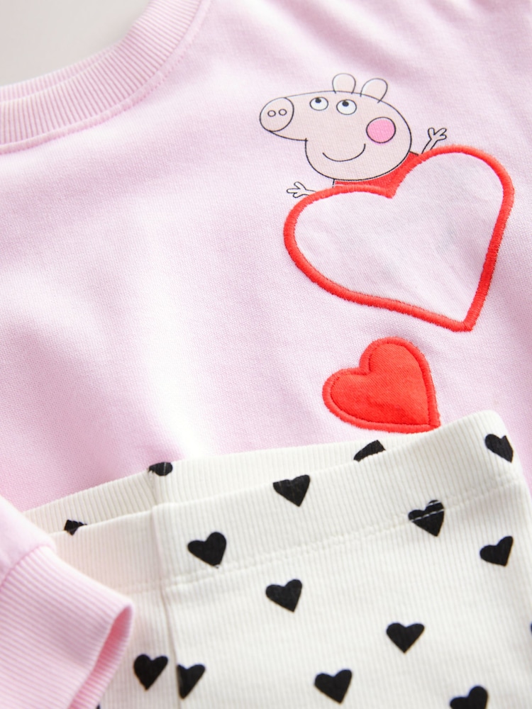 Różowy z motywem serc - Zestaw Peppa Pig: koszulka z długim rękawem i legginsy z rozszerzanymi nogawkami (3 mies. – 7 lat) - Image 8 of 9
