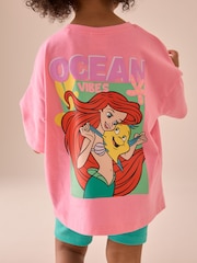 Pink Little Mermaid Ariel 100% Cotton T-Shirt and Cycle Shorts Set (3mths-7yrs) - Image 1 of 11