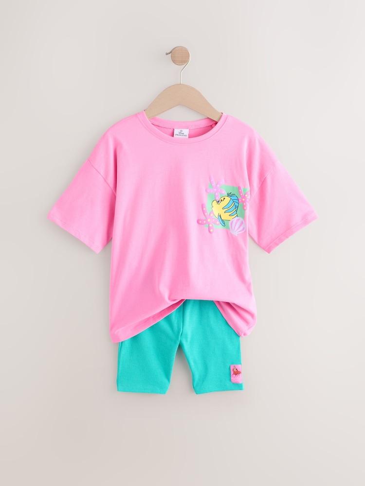 Buy Pink Little Mermaid Ariel 100% Cotton T-Shirt and Cycle Shorts