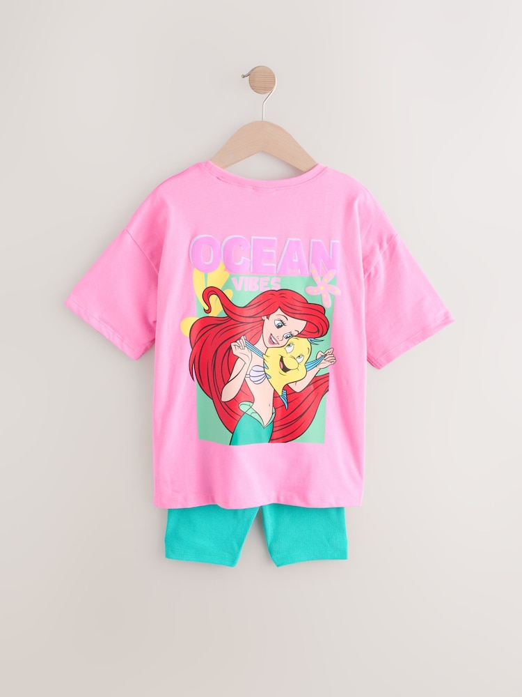 Buy Pink Little Mermaid Ariel 100% Cotton T-Shirt and Cycle Shorts - Main Image