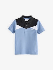 BOSS Blue Chest Logo Colourblock Short Sleeve Polo Shirt - Image 1 of 4