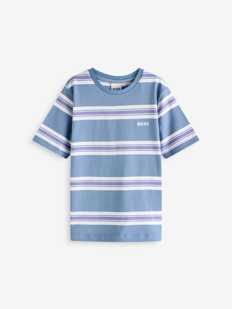 BOSS Blue Chest Logo Stripe Short Sleeve T-Shirt - Image 1 of 4