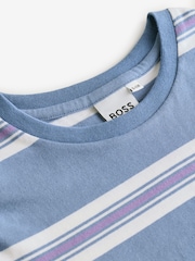 BOSS Blue Chest Logo Stripe Short Sleeve T-Shirt - Image 3 of 4