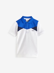 BOSS White Chest Logo Colourblock Short Sleeve Polo Shirt - Image 1 of 4