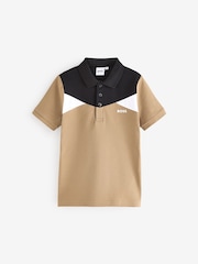 BOSS Natural Chest Logo Colourblock Short Sleeve Polo Shirt - Image 1 of 5