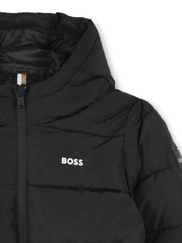 BOSS Black Chest Logo Hooded Puffer Jacket - Image 3 of 3