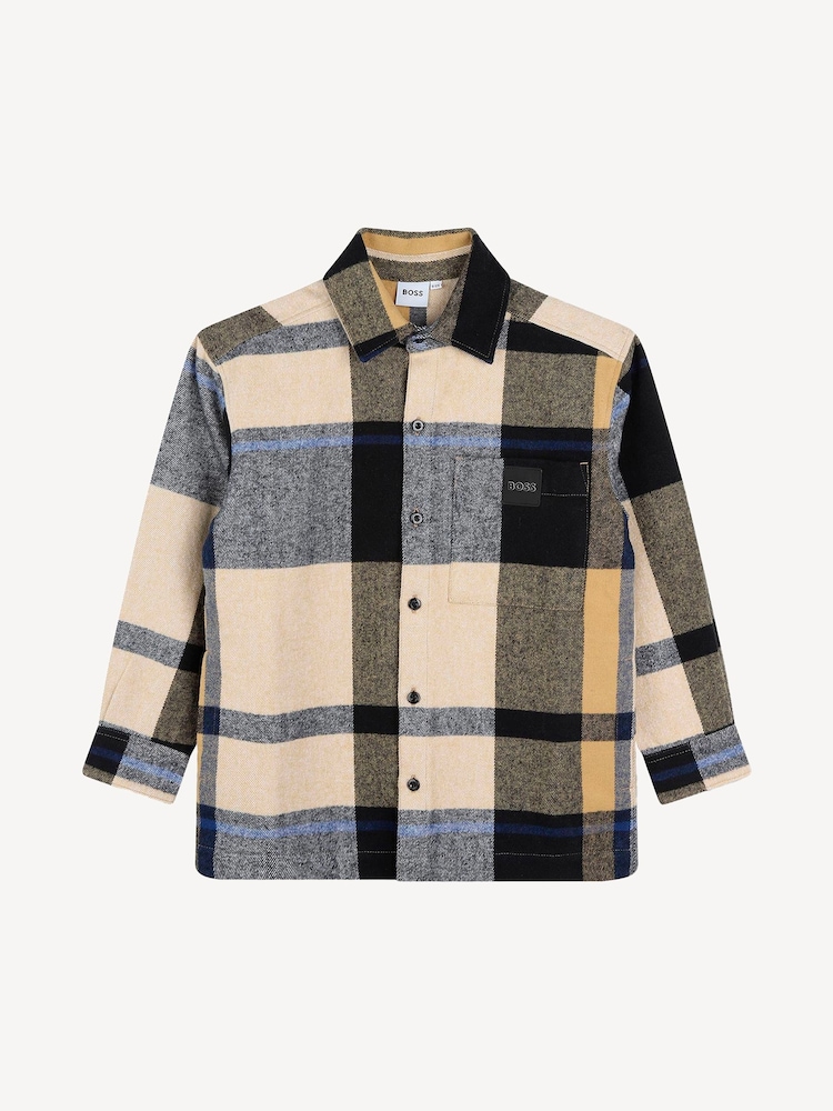 BOSS Natural Flannel Check Logo Overshirt - Image 2 of 3