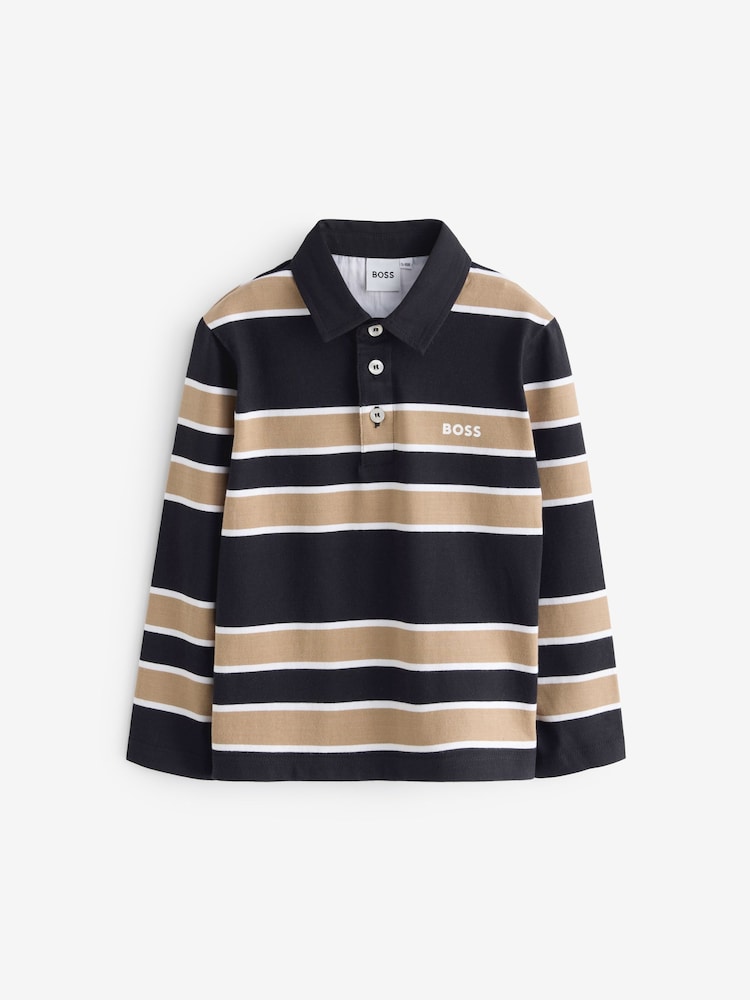 BOSS Black Chest Logo Stripe Long Sleeve Polo Shirt - Image 1 of 5 BOSS Black Chest Logo Stripe Long Sleeve Polo Shirt - Image 1 of 5