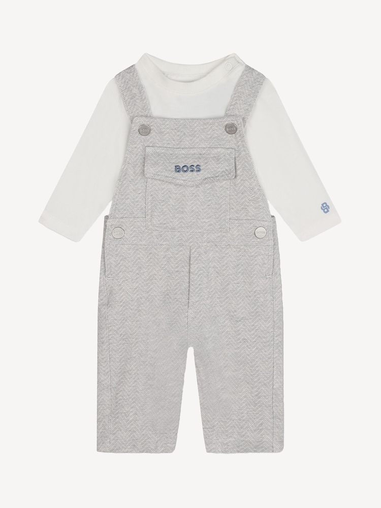 BOSS Grey Baby Dungaree And T-Shirt Set - Image 1 of 2 BOSS Grey Baby Dungaree And T-Shirt Set - Image 1 of 2
