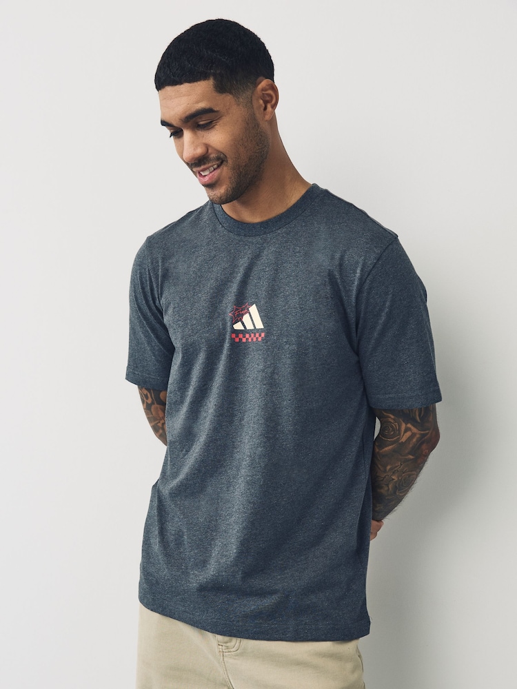 adidas Grey Lounge Pizza 100% Cotton Graphic T-Shirt - Image 1 of 7