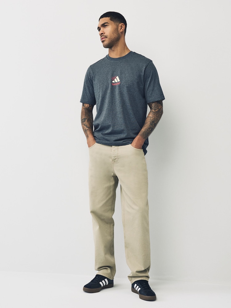 adidas Grey Lounge Pizza 100% Cotton Graphic T-Shirt - Image 2 of 7