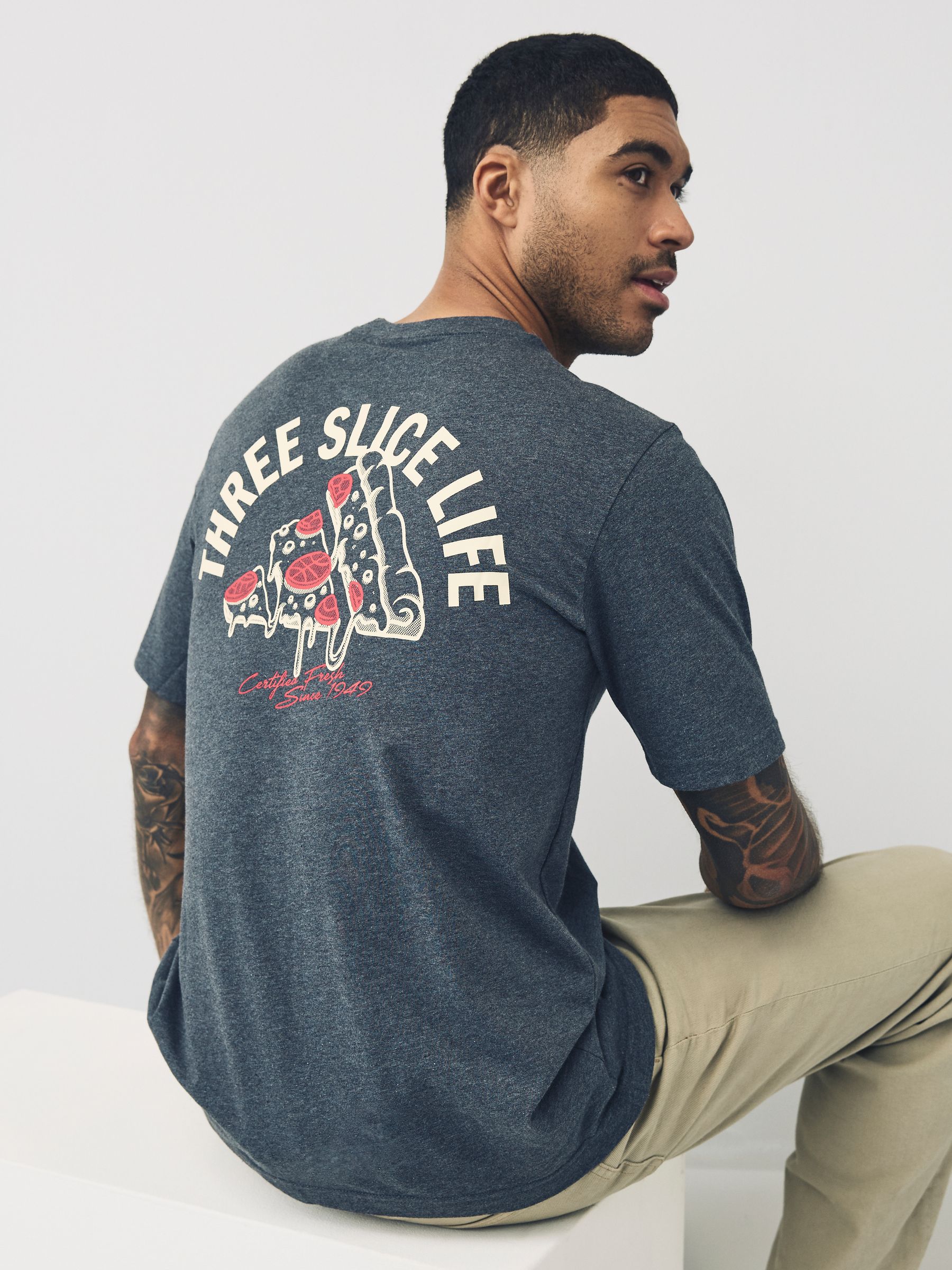 Buy adidas Grey Lounge Pizza 100% Cotton Graphic T-Shirt from Next USA