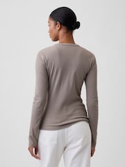 Gap Brown Ribbed Henley Long Sleeve T-Shirt - Image 2 of 5