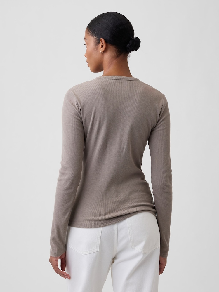Gap Brown Ribbed Henley Long Sleeve T-Shirt - Image 2 of 5