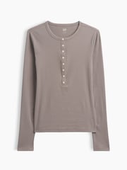 Gap Brown Ribbed Henley Long Sleeve T-Shirt - Image 5 of 5