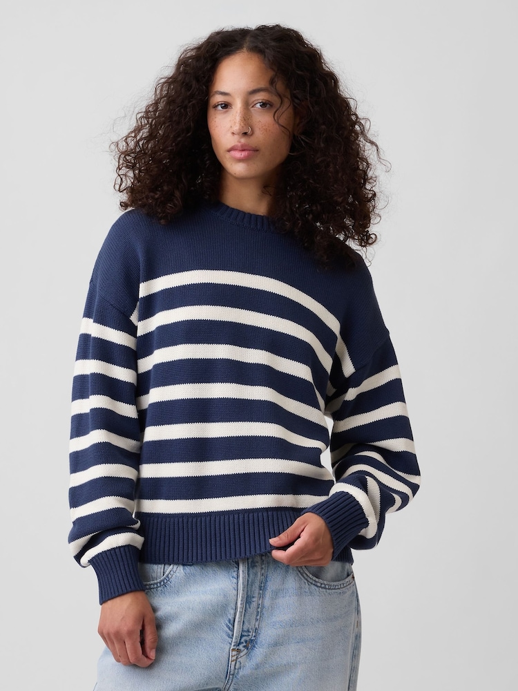 Gap Blue Stripe Relaxed Crew Neck Jumper - Image 1 of 4 Gap Blue Stripe Relaxed Crew Neck Jumper - Image 1 of 4