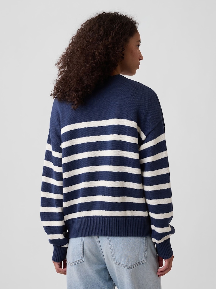 Gap Blue Stripe Relaxed Crew Neck Jumper - Image 2 of 4 Gap Blue Stripe Relaxed Crew Neck Jumper - Image 2 of 4