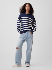 Gap Blue Stripe Relaxed Crew Neck Jumper - Image 3 of 4