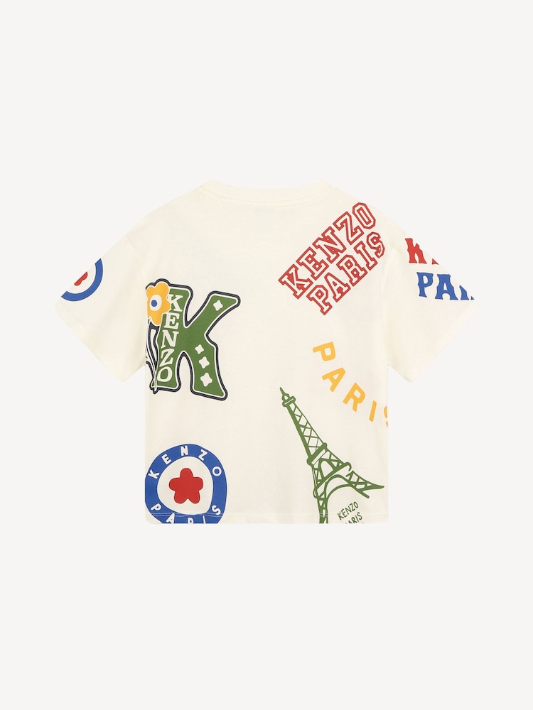 KENZO KIDS Cream Paris All-Over Print Logo Short Sleeve T-Shirt - Image 2 of 8