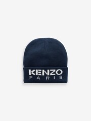KENZO KIDS Blue Knitted Logo Beanie Hat - Image 1 of 3