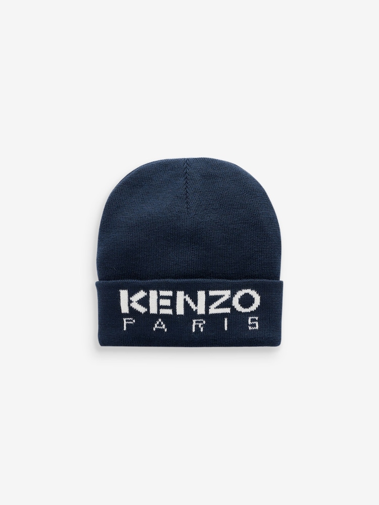 KENZO KIDS Blue Knitted Logo Beanie Hat - Image 1 of 3