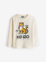 KENZO KIDS Cream Varisty Tiger Print Logo Long Sleeve T-Shirt - Image 1 of 5