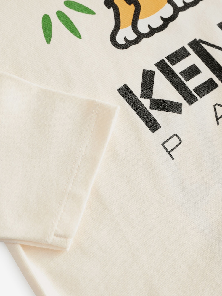 KENZO KIDS Cream Varisty Tiger Print Logo Long Sleeve T-Shirt - Image 4 of 5