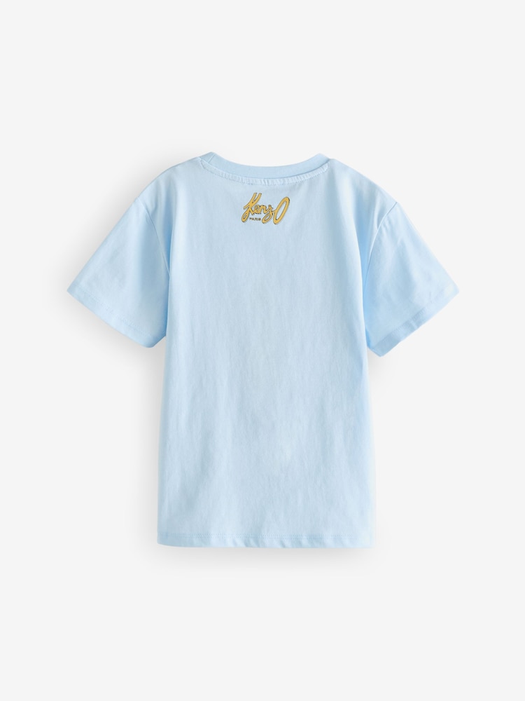 KENZO KIDS Blue Crocodile Print Varsity Logo Short Sleeve T-Shirt - Image 2 of 4 KENZO KIDS Blue Crocodile Print Varsity Logo Short Sleeve T-Shirt - Image 2 of 4