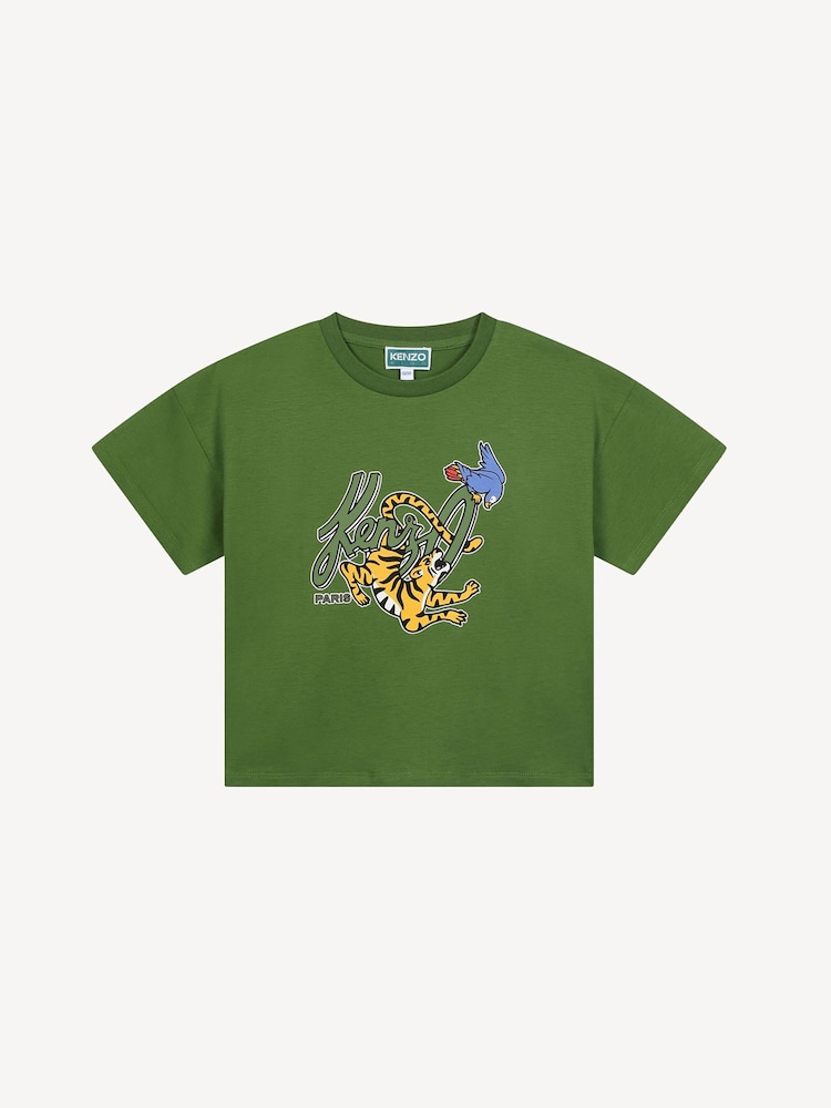 KENZO KIDS Green Jungle Animal Logo Short Sleeve T-Shirt - Image 1 of 4