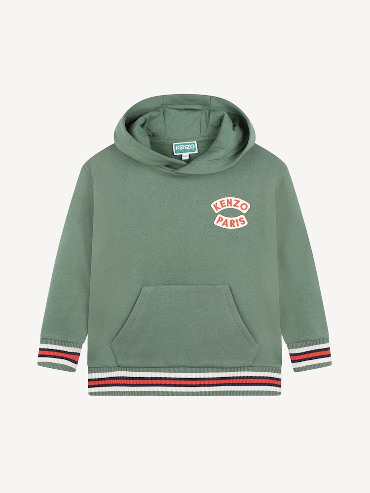 KENZO KIDS Green Chest Logo Hoodie With Tipping Detail - Image 1 of 3