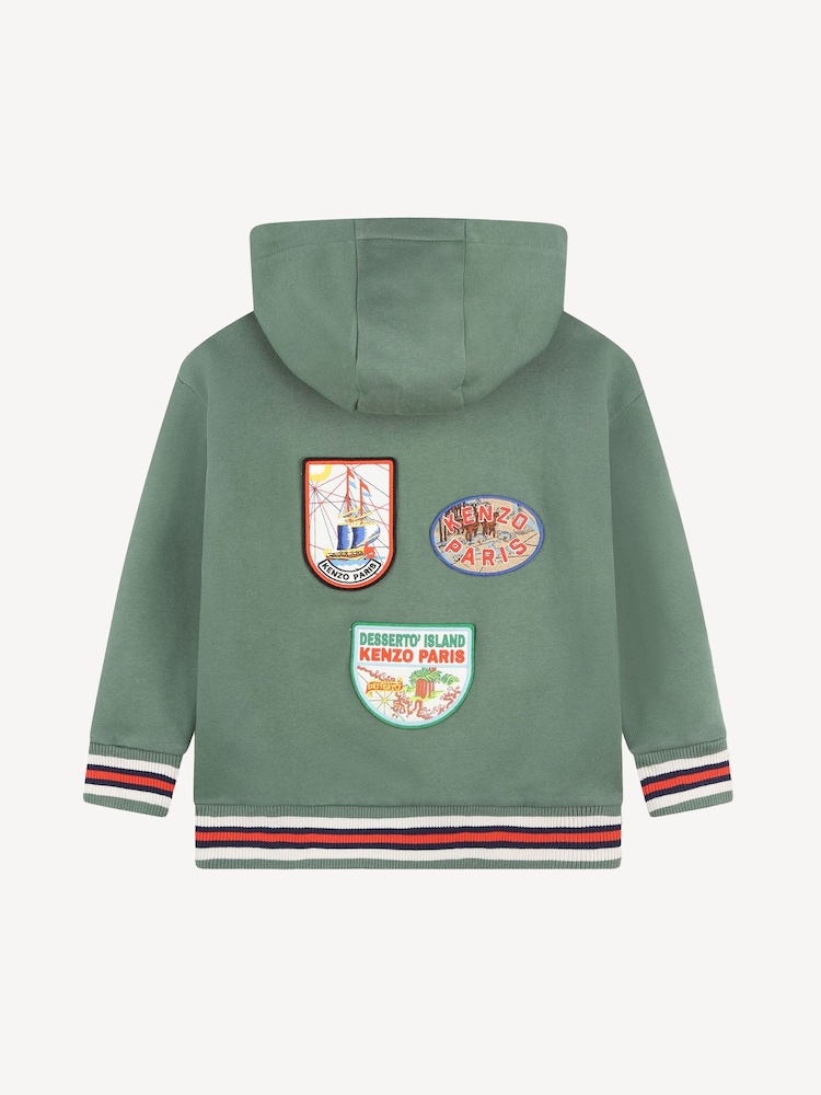 KENZO KIDS Green Chest Logo Hoodie With Tipping Detail - Image 2 of 3