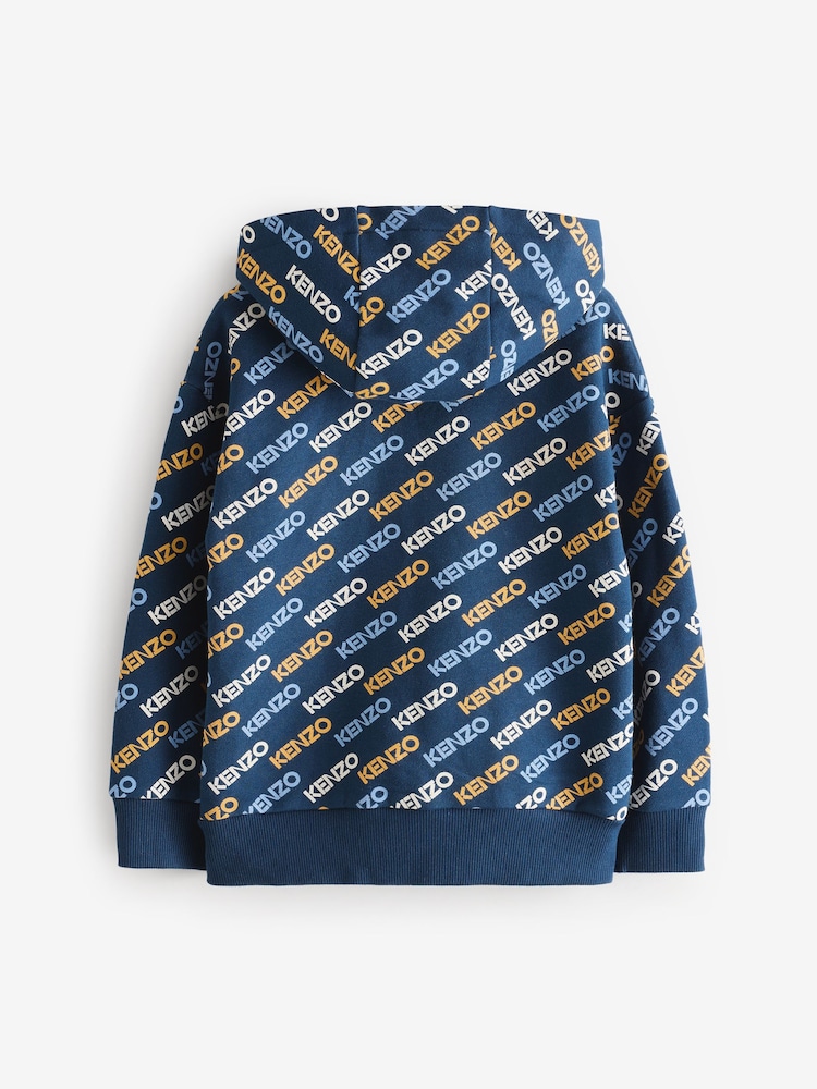 KENZO KIDS Blue All Over Logo Print Hoodie - Image 2 of 4