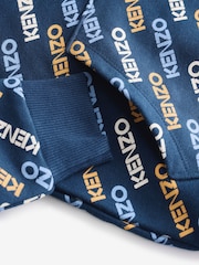 KENZO KIDS Blue All Over Logo Print Hoodie - Image 3 of 4