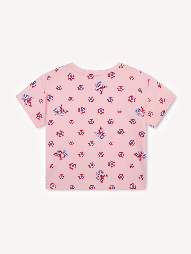 KENZO KIDS Pink All-Over Print Floral Logo Short Sleeve T-Shirt - Image 2 of 2