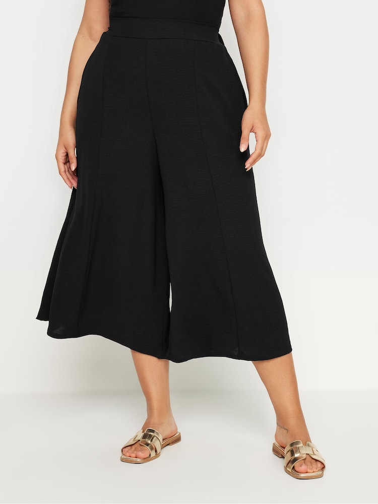 Yours Curve Black Hammered Satin Wide Leg Culottes - Image 3 of 6