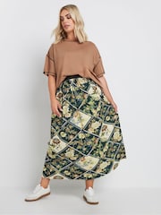 Yours Curve Green Geometric Floral Pleated Skirt - Image 3 of 6