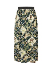 Yours Curve Green Geometric Floral Pleated Skirt - Image 6 of 6