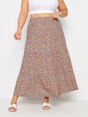 Yours Curve Black Paisley Print Textured Maxi Skirt - Image 1 of 5
