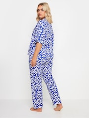 Yours Curve Blue Ikat Collar Revere 100% Cotton Pyjamas Set - Image 3 of 5