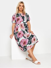 Yours Curve White Leaf Crinkle Smock Dress - Image 1 of 5