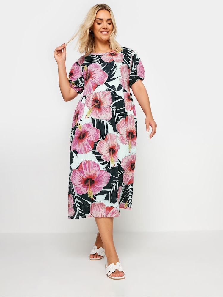 Yours Curve White Leaf Crinkle Smock Dress - Image 2 of 5
