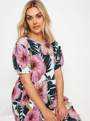 Yours Curve White Leaf Crinkle Smock Dress - Image 4 of 5