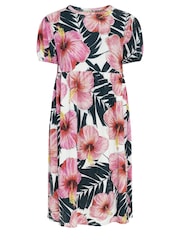 Yours Curve White Leaf Crinkle Smock Dress - Image 5 of 5