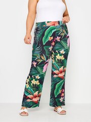 Yours Curve Black Tropical Wide Leg Trousers - Image 1 of 5